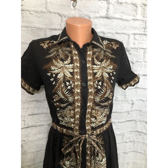 Max Studio Sz XS Belted Maxi Black/Brown Shirt Dress with Pockets MSRP $198 NWT - Picture 4 of 6